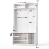 Aiho Hall Tree with Bench and Shoe Storage, 3-in-1 Entryway Bench with Coat Rack, Hall Tree with Bench with Adjustable Shoe Storage, 2-Tier Top Storage, for Entryway, Hallway, White Aiho