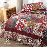 camandy Cotton Bedspread Quilt Bedding Sets 3 Pieces Reversible Coverlet Sets Comforters Gorgeous Paisley Floral Patchwork Red Bedspread, Queen Size camandy