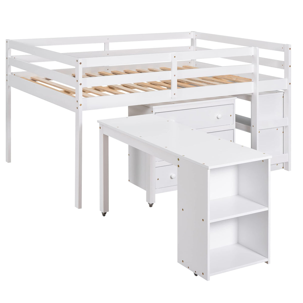 Low Full Loft Bed with Desk & Storage - Modern White Design by Bellemave Bellemave
