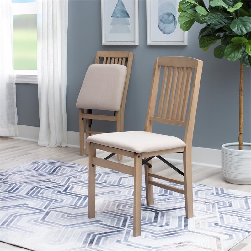 Linon Triena Mission 19" Transitional Wood Back Folding Chairs with Padded Seat, Fully Assembled in Graywash (Set of 2) Linon