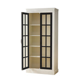 71.2" Rustic Display Cabinet, Farmhouse Pantry Stoage Cabinet with Glass Doors & Lattice Window, Tall Wooden Curio Cabinet with Adjustable Shelves for Hallway Living Room Kitchen Office, White+Balck Heliodeck