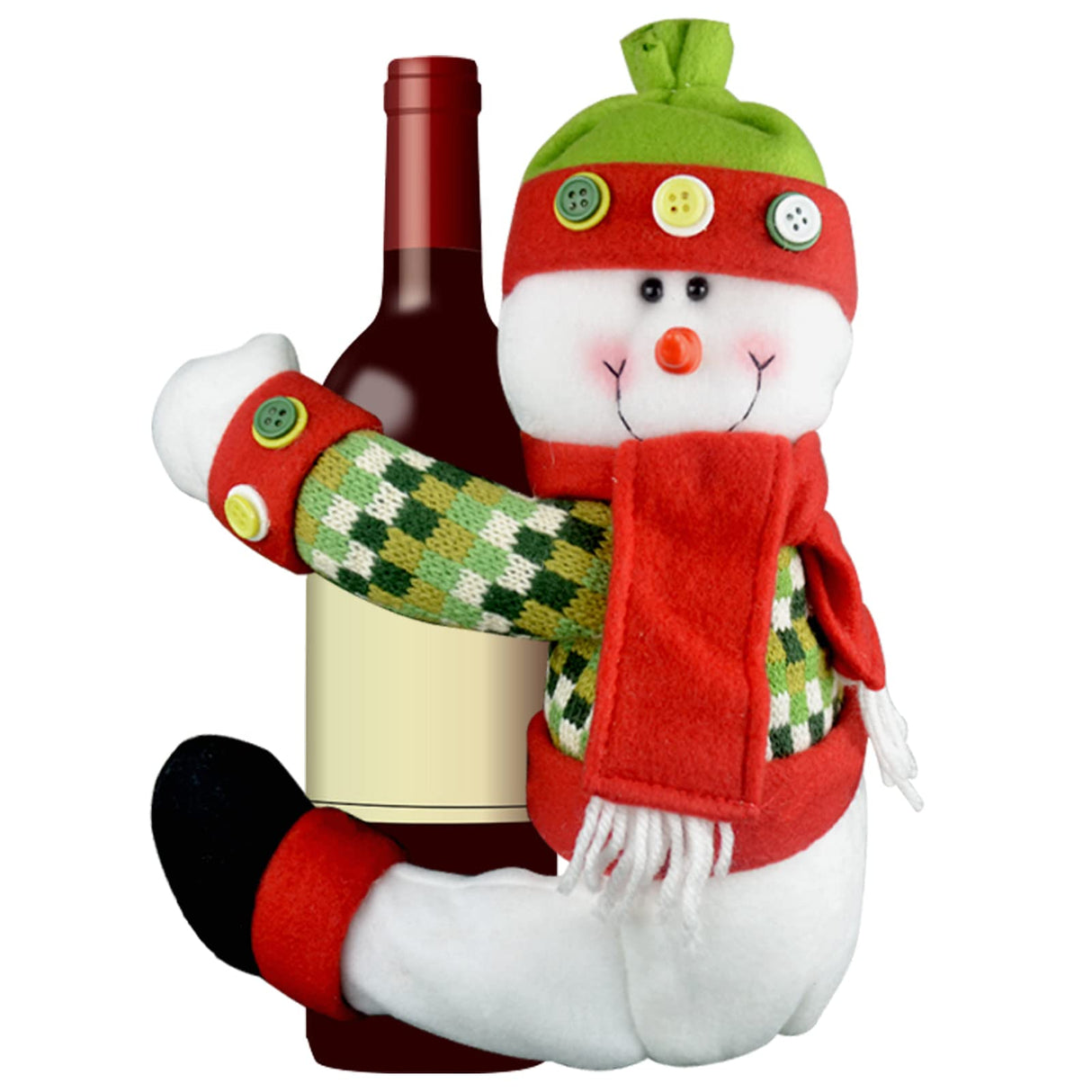 Christmas Tree Topper Snowman,Unique Holiday Xmas Decorations Funny Home Decor,Also Be Used As Curtain Tie and Hugger Wine Bottle,Red White Green Hongsome