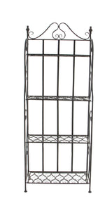 Deco 79 Metal Scroll Indoor Outdoor Tall Folding 4 Shelf Bakers Rack, 25" x 12" x 64", Black Deco 79