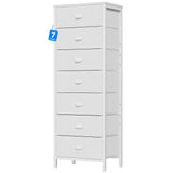 Furnulem White Tall Dresser for Bedroom with 7 Drawers, Vertical Chest of Drawer in Closet, Nightstand Storage Tower Unit Organizer with Fabric Bins for Dorm,Living Room,Entryway,Hallyway Furnulem