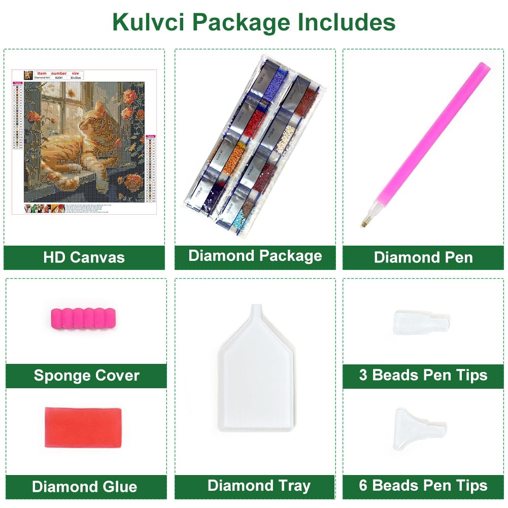 Kulvci Sleeping Cat Diamond Painting Kits for Adults, Diamond Art Kits for Beginners, 5D DIY Full Drill Gem Craft for Home Decor Gift 12x12inch Kulvci
