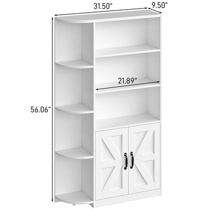 Vabches Bookcase with Corner Bookshelf, Bookshelf with Storage Cabinet and Adjustable Shelf, Wooden Bookshelf Storage Shelves with Cabinet Doors for Home Office, Living Room, Study, White