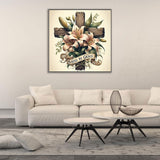 5D Cross Diamond Art Kits for Adults Beginners,DIY Full Round Drill Diamond Painting Kits Religious Cross With Lily Flowers, Paint by Diamonds Dot Gem Art Crystal Easy,Home Wall Decor 13.7X13.7Inch CHWGLFGG