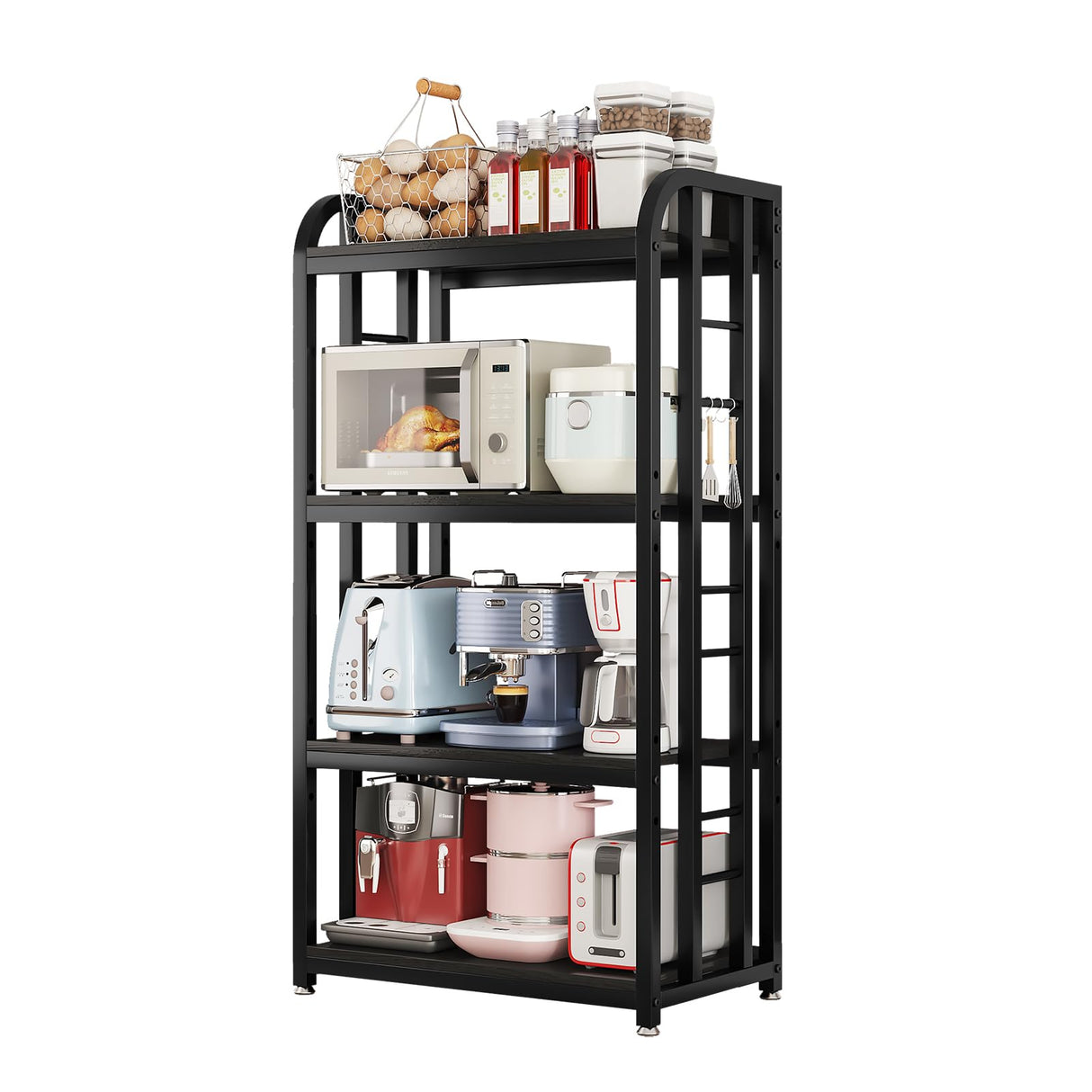 jarrvz 4 Tier Microwave Stand, Large Bakers Racks for Kitchens, Height Adjustablebakers Shelf, Coffee Bar for Living Room Rustic Black jarrvz
