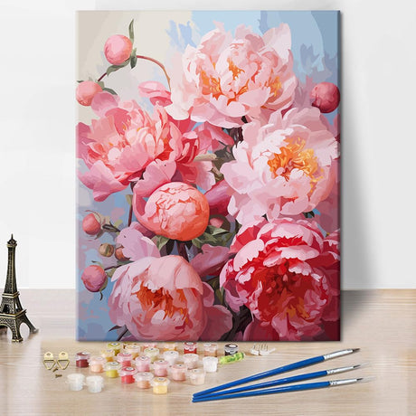 TUMOVO Paint by Numbers Kit for Adults - Bouquet of Pink Peonies Adult Paint by Number Kits, Floral Art Painting, DIY Canvas Kit for Beginners Relaxation, Arts and Crafts for Adults, 16x20 Inch TUMOVO