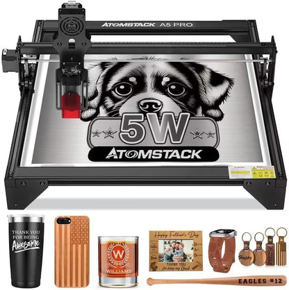 Refurbished ATOMSTACK A5 PRO Laser Engraver and Cutter,Class 4,5000mW Output Power Laser Cutter, 40W Higher Accuracy Laser Engraving Cutting Machine for Wood and Metal - WoodArtSupply