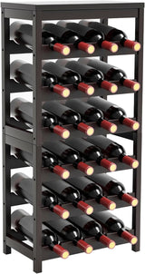 FoverOne 24-Bottle Wine Rack Freestanding Floor, 6-Tier Bamboo Wine Display Rack Storage Shelf with Table Top for Kitchen Dining Room Bar Cellar - Dark Brown FoverOne