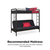 DHP Twin-Over-Futon Convertible Couch and Bed with Metal Frame, Ladder and Guardrails - Black DHP