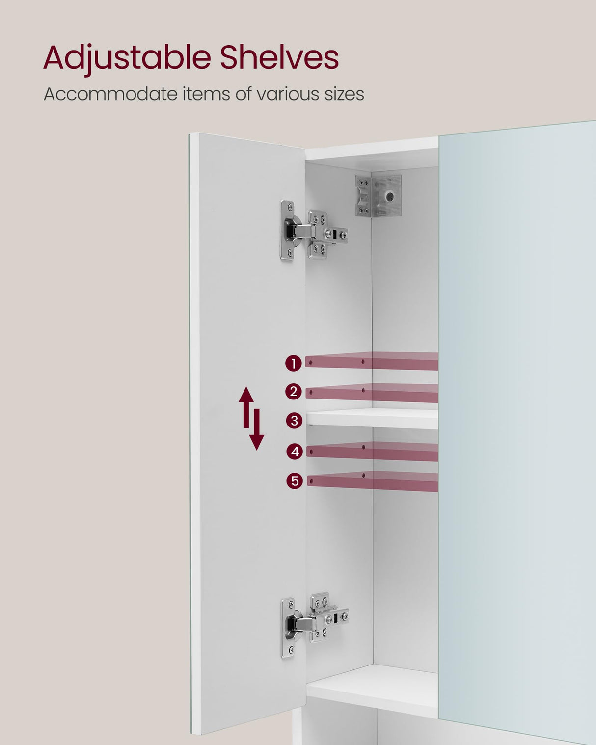 VASAGLE Medicine Cabinet Mirror, Bathroom Mirror with Storage, Bathroom Mirror Cabinet, Wall Mirror Cabinet, Open Compartment, Adjustable Shelves, 6.5 x 27.6 x 29.5 inches, Cloud White UBBK129W01 VASAGLE