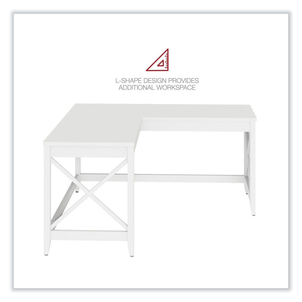 Workspace by Alera L-Shaped Farmhouse Desk, 58.27" x 58.27" x 29.53", White Alera