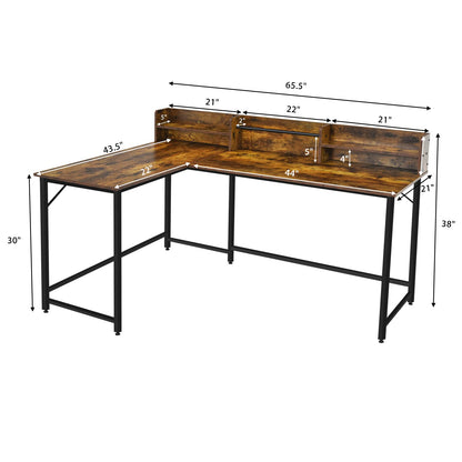 Tangkula 66.5 Inches L-Shaped Desk, Space Saving Corner Computer Desk with Hutch, Study Writing Desk with Storage Shelves Heavy Duty Steel Frame, Gaming Desk Computer Workstation for Home & O - WoodArtSupply