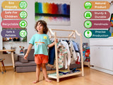Montessori Clothing Rack and Wardrobe Set | Premium Kids Wood Furniture | Toddler Wardrobe Set | Toddler Wardrobe and Dress Up Station | Child Room Clothing Organizer (Clothes Rack) Kidodido