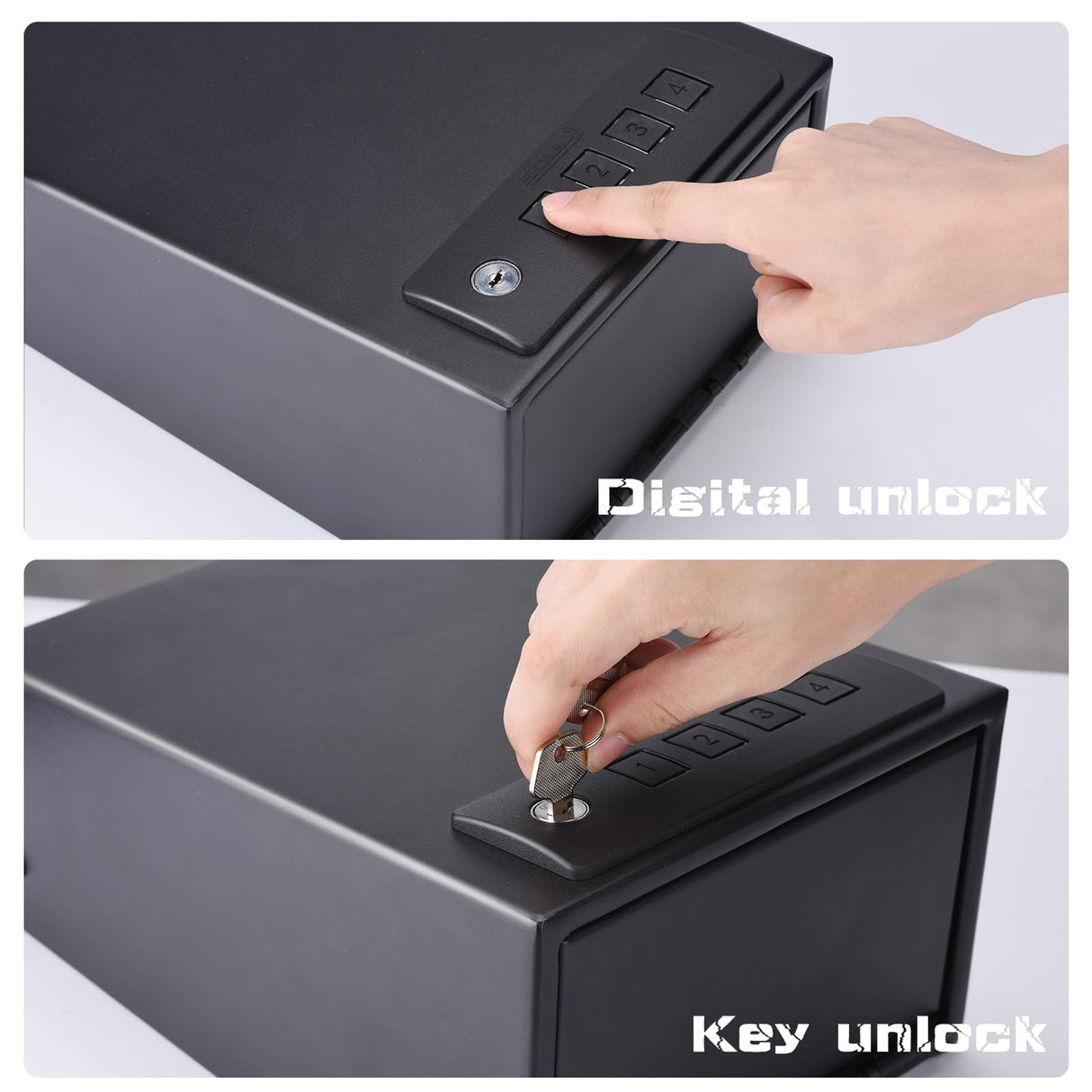 SOULYI Digital Gun Safe For Pistols With Two Quick Access,Handgun Safe With Pop Up Door,Safety Device With Keypad Storing Firearms Ammunition Money Valuables For Home Cabinet Car Under Bed Use SOULYI