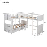 Flieks Triple Bed Twin-Over-Twin-Over-Twin Bed L Shaped Bunk Bed with 2 Drawers and 2 Ladders, No Box Spring Needed Flieks