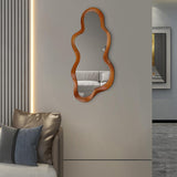 osemy 48"x 22" Irregular Wall Mirror, Walnut Wood Framed Wall Mirror, Asymmetrical Wall Wavy Mirror for Living Room Bedroom Entryway Bathroom Modern Decorative Mirror with Hanging Hooks osemy