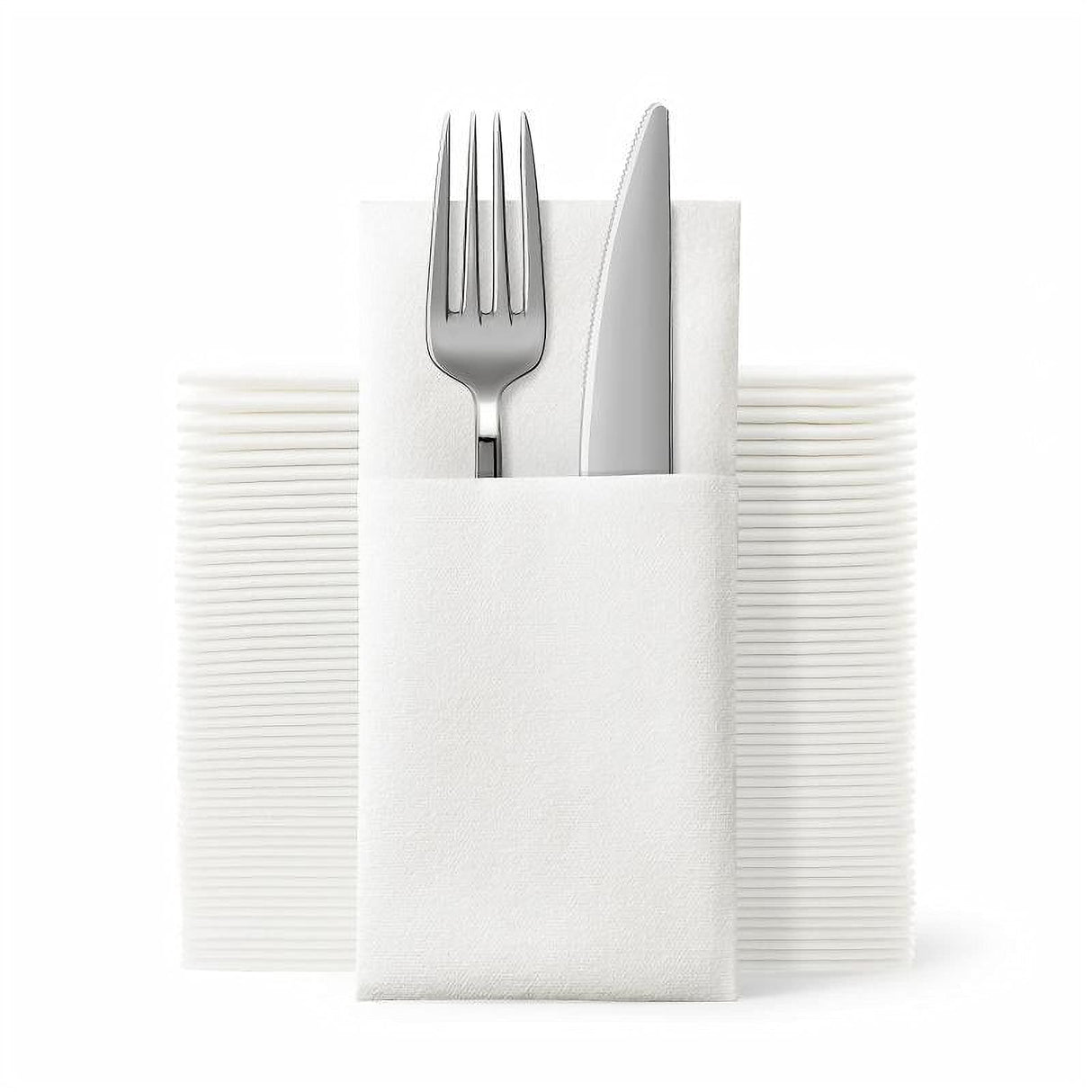 JEBBLAS Disposable Cloth Like Napkins, Built-in Flatware Pocket, Wedding Party Linen Feel White Napkin, Prefolded for Silverware,50 Count JEBBLAS