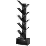 Hoctieon 9 Tier Tree Bookshelf, Tall Bookcase with Drawer, Wood Book Shelf, Modern Floor Standing Bookshelves, Book Organizer Shelves for Bedroom, Living Room, Home Office, Black Hoctieon