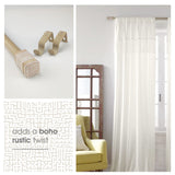 SKYPLUS LIVING Rustic Boho Style Single Curtain Rod Set with Carved Square Finial, 36-72 inch, Standard Single Beige Drapery Rod for 1 Pack, 1 inch diameter, Adjustable Length SKYPLUS LIVING