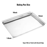 Wildone Baking Sheet Set of 2 - Stainless Steel Cookie Sheet Baking Pan, Size 16 x 12 x 1 inch, Non Toxic & Heavy Duty & Mirror Finish & Rust Free & Easy Clean Wildone