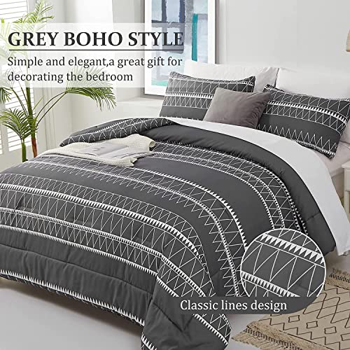 WONGS BEDDING Dark Grey Comforter Set California King, Reversible Boho Triangle Bedding Comforter Set for Cal King Bed 3 Pieces (1 Comforter + 2 Pillowcases), Microfiber Bedding Set 104"x 96" WONGS BEDDING