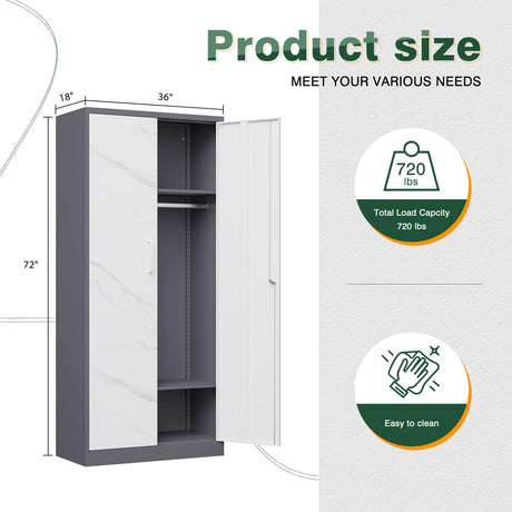 Letaya Wardrobe Closet, 72" H Clothing Storage Cabinet with Adjustable Shelves and Hanging Rod, Bedroom Armoire Clothes Organizer (White Gray) Letaya