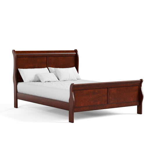 Furniture of America Arabella Cherry Wood Queen Sleigh Bed Frame with Headboard and Footboard - WoodArtSupply