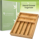 Purawood Bamboo Drawer Organizer - Expandable Silverware Organizer & Utensil Drawer Organizer, Cutlery Tray with Dividers, 7-9 Slots- Premium Kitchen Drawer Organizer for Utensils & Flatware (Natural) Purawood