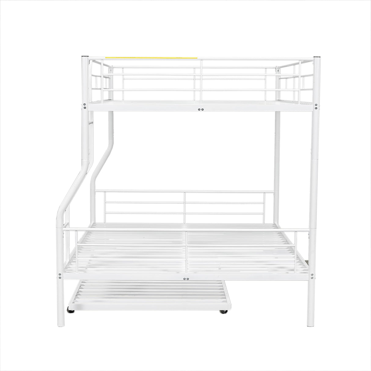 Full XL Over Queen Metal Bunk Bed with Trundle Heavy Duty Beds Frame Convertible Bunkbed with Safety Guard Rails, White Merax