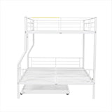 Full XL Over Queen Metal Bunk Bed with Trundle Heavy Duty Beds Frame Convertible Bunkbed with Safety Guard Rails, White Merax