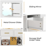 BTHFST Vanity Desk with Sliding Mirror and Lights, Makeup Vanity with Lights and Charging Station, Makeup Desk with 5 Drawers, Modern Vanity Table with Hidden and Open Storage Shelves, White BTHFST