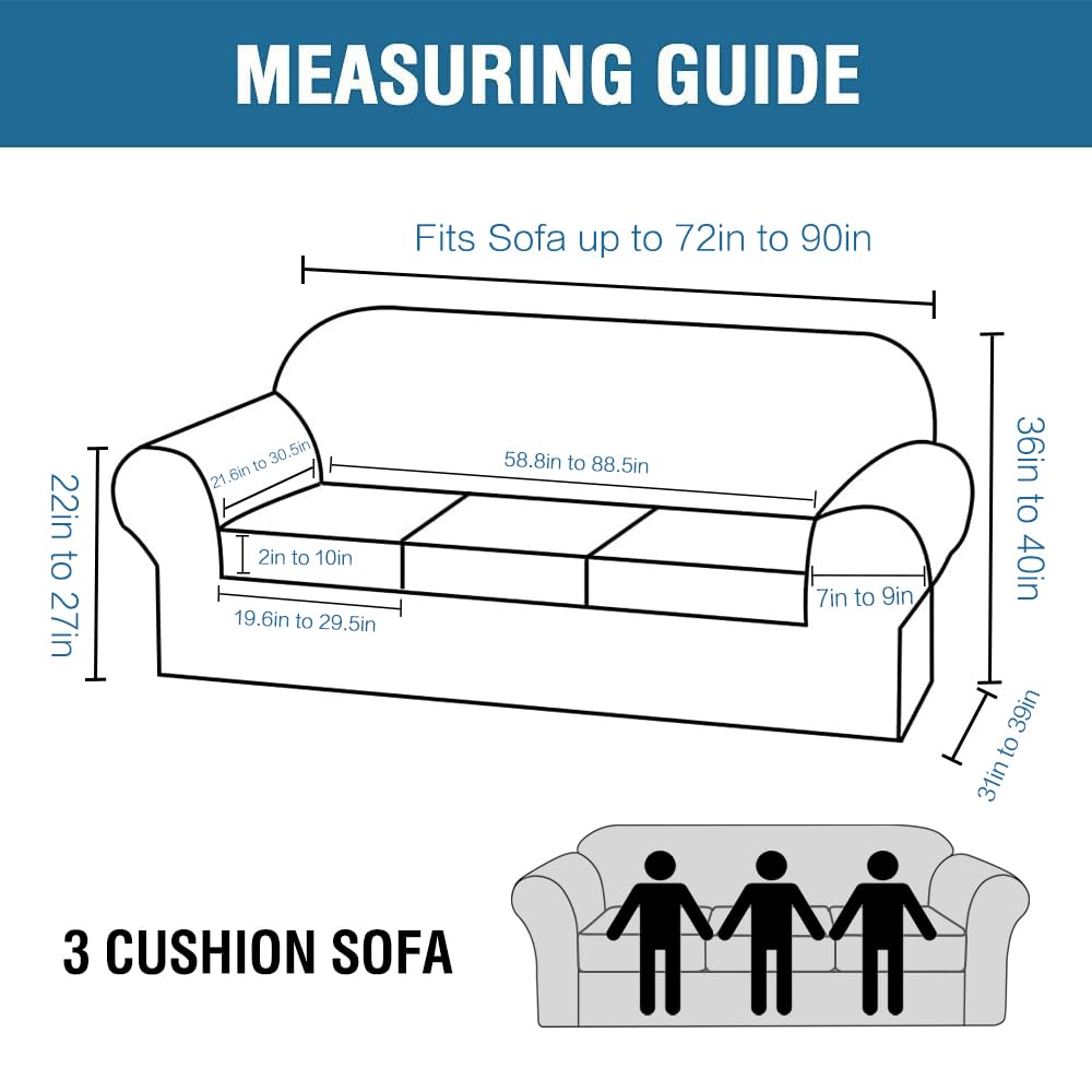 H.VERSAILTEX 4 Pieces Thick Velvet Sofa Covers Couch Covers for 3 Cushion Couch Sofa High Stretch Slipcovers Furniture Protector Form Fit Luxury Couch Cover for Dogs Width Up to 90 Inch(Sofa,Grey) H.VERSAILTEX