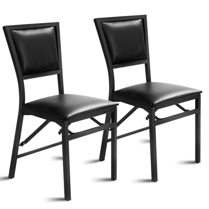 Giantex Folding Chairs Set of 2, Dining Chairs with Padded Seats, Sturdy Metal Frame, Floor Protectors, Space Saving Design, Foldable Dining Desk Chairs for Small Apartment, Extra Guests, Black