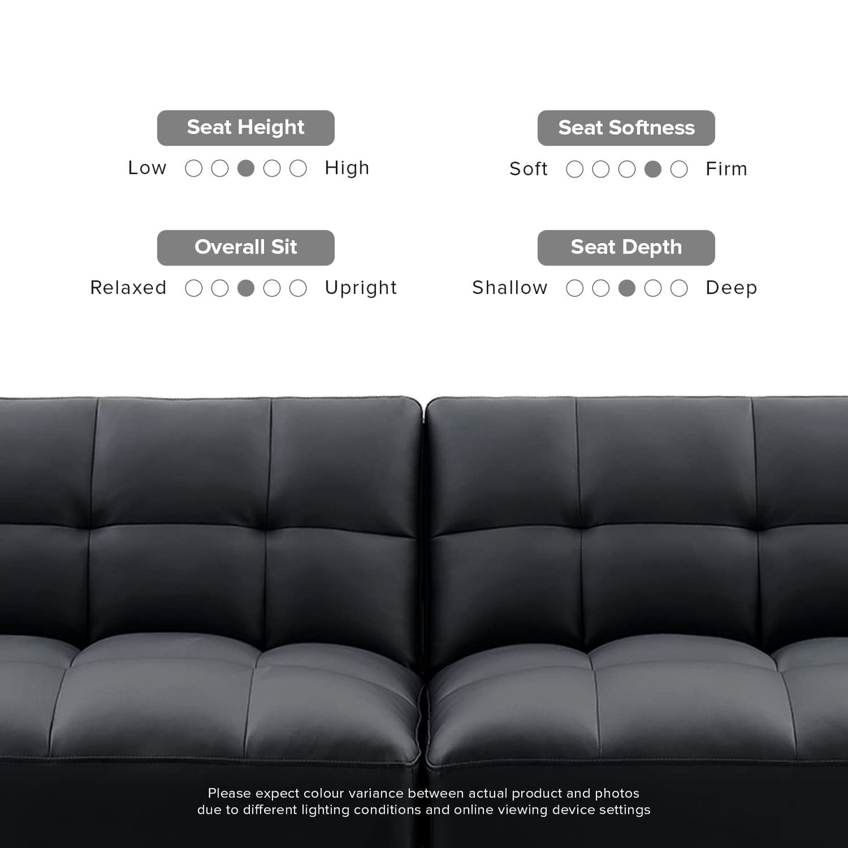 mopio Aaron 76.8" Couch, Small Futon Sofa Bed, Sleeper, Loveseat, Mid Century Modern Futon Couch, Sofa Cama, Couches for Living Room, Bedroom (Midnight Black, Faux Leather) mopio