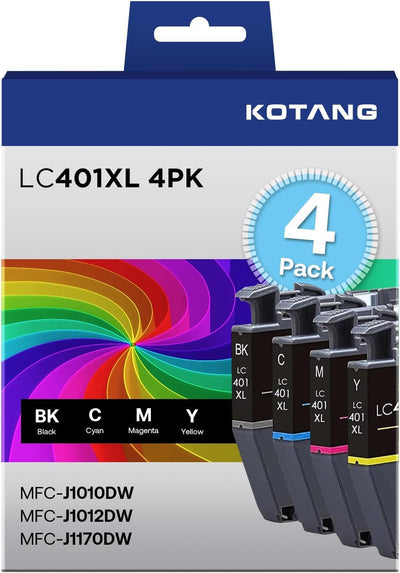KOTANG LC401XL Ink Cartridge Replacement for Brother LC401XL Ink Work with MFC-J1170DW J1010DW J1012DW Printer (Black, Cyan, Magenta, Yellow, 4 Pack)