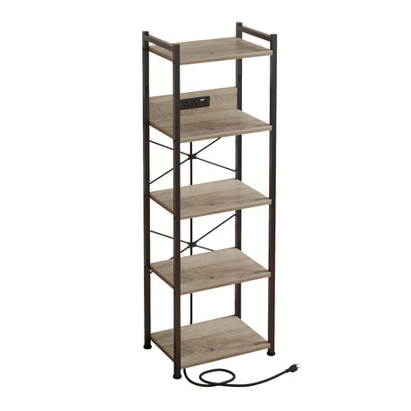 ZIWEI STAR 5 Tier Bookcase with Charging Station, Small Bookshelf Industrial Bookcase Storage Shelf, Boocase Organizer for CD/Movie/Book Displaying, Bookshelves for Bedroom Office Living Room ZIWEI STAR