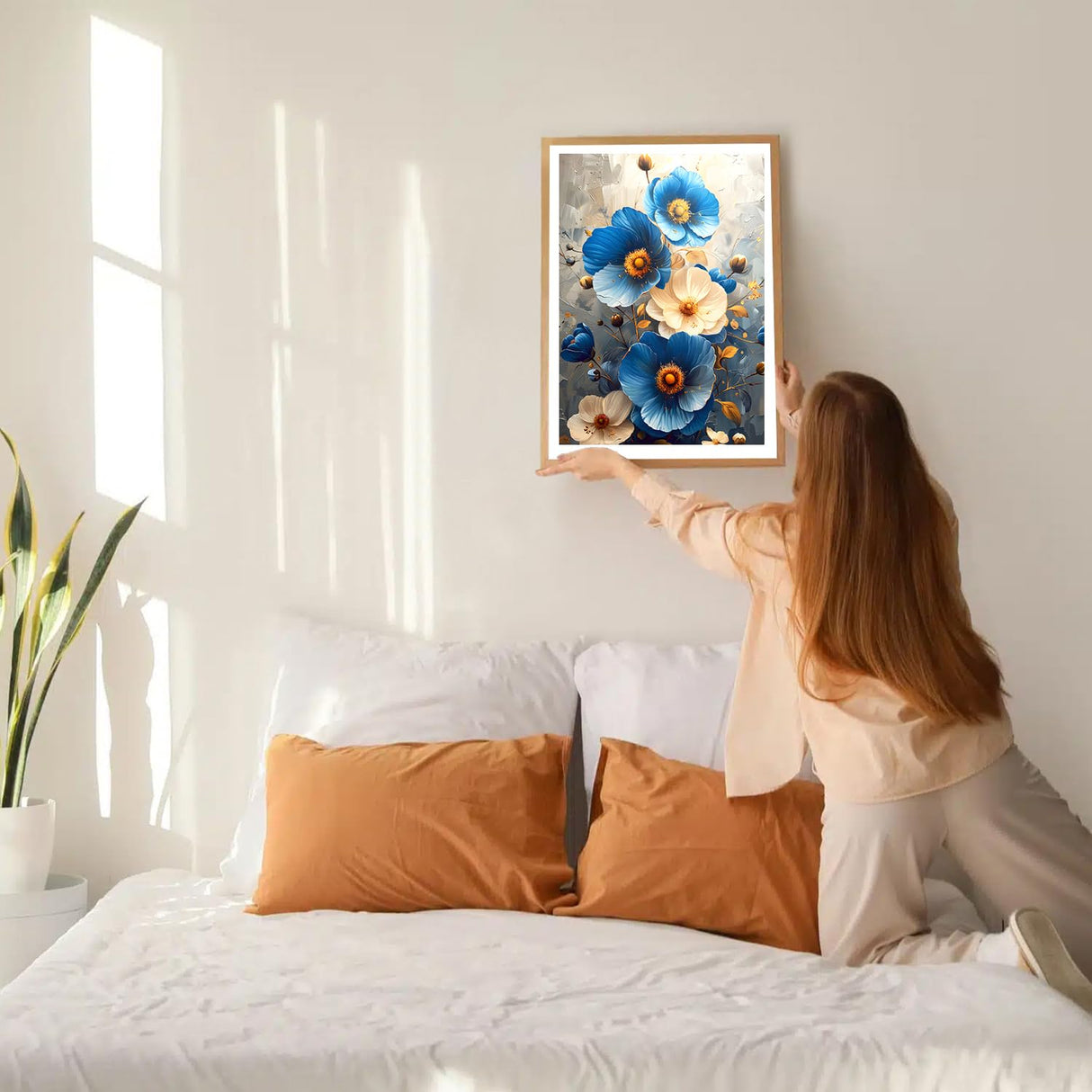 GDYEEH DIY 5D White and Blue Flowers Diamond Art Kits, Round Full Drill Poppies Diamond Painting Picture, Fantasy Painting by Numbers Art Kits for Adults Beginners Home Wall Decor 12x16 inch GDYEEH