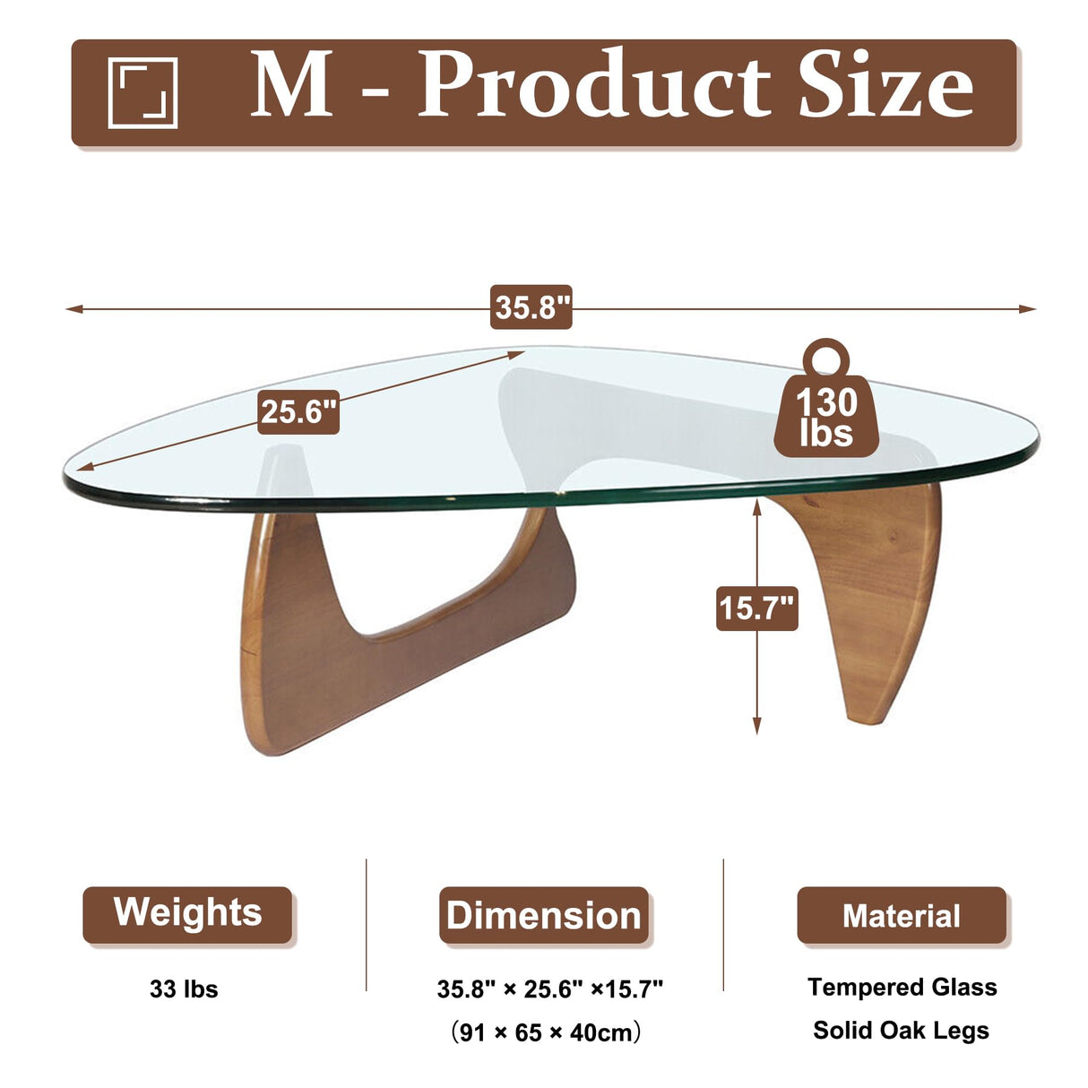 Triangle Coffee Table in Walnut Mid Century Modern Solid Wood Base and Triangle Clear Glass Coffee Table for Living Room Low Minimalist Tea Table Coffee Tables (36 * 25.6 * 16, Walnut Transparent) PRITIY