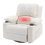 Massage Swivel Rocker Recliner with Lumbar Heat, Overstuffed PU Leather Recliners for Living Room, Modern Single Rocking Chair for Adults, Manual Rocker Recliner with Cup Holders for Bedroom, White Comermax