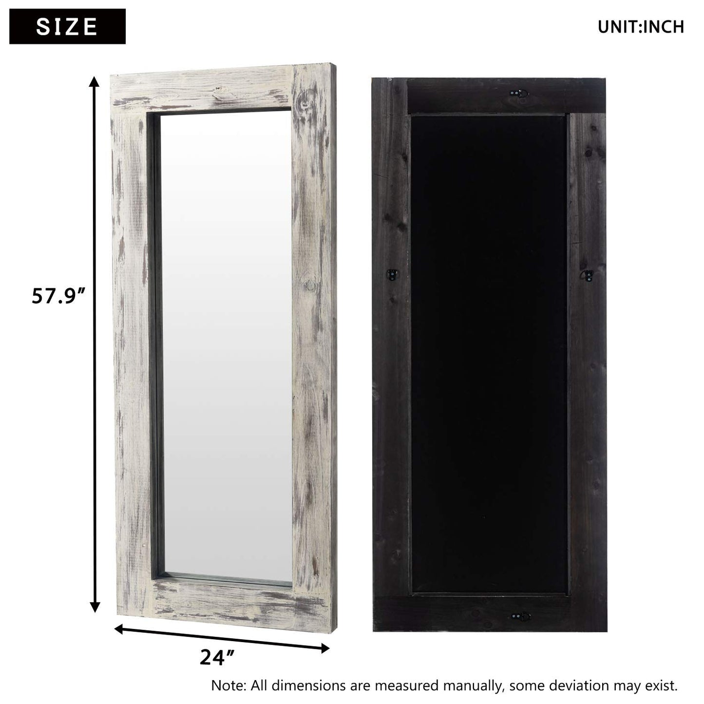 KIAYACI Full Length Mirror Floor Mirror Wood Frame Wall Mounted Mirror Distressed Style Wide Frame Dressing Make Up Mirror for Bathroom/Bedroom/Living Room/Entry/Farmhouse (Light Gray, 58" x  - WoodArtSupply