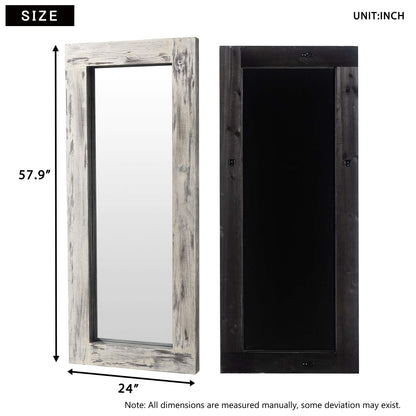 KIAYACI Full Length Mirror Floor Mirror Wood Frame Wall Mounted Mirror Distressed Style Wide Frame Dressing Make Up Mirror for Bathroom/Bedroom/Living Room/Entry/Farmhouse (Light Gray, 58" x  - WoodArtSupply