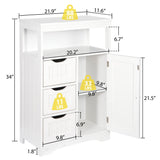 ZENY Modern White Wooden Bathroom Floor Cabinet with Adjustable Shelves and 3 Drawers ZENY