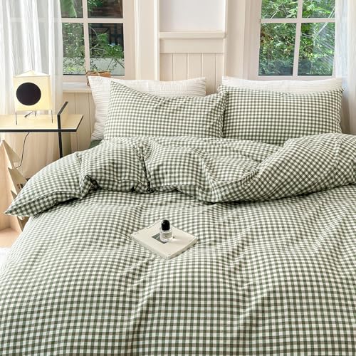 LifeTB Twin XL Comforter Set Green Gingham Comforter for Men Boys Geometric Plaid Comforter Set Grid Checkered Pattern Comforter with 2 Pillowcases Fluffy Soft Plaid Gingham Bedding Set Twin XL LifeTB