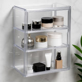 EAROND 3 Tier Clear Acrylic Display Case for Medicine,Collectibles,Figures,Wall Mounted Cabinet with Magnetic Door,Stackable Dustproof Showcase Storage Box EAROND