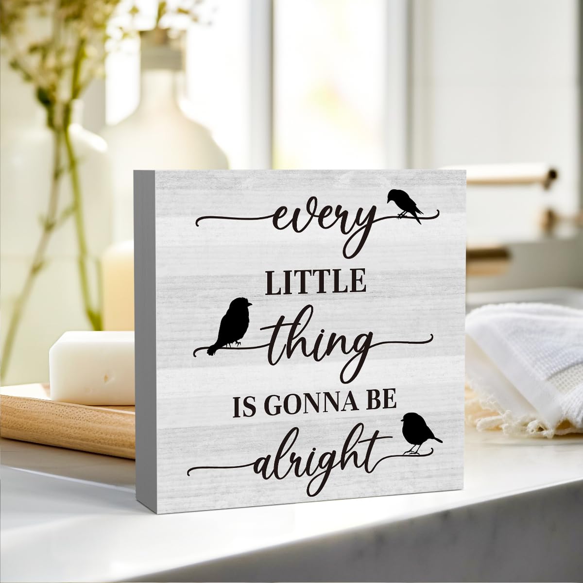 Every Little Thing is Gonna Be Alright Sign,Three Little Birds Sign Gift, Positive Daily Remider Gift for Kids Classroom Farmhouse Home Office Desk Decor Accessories 5 X 5 Inches - WoodArtSupply