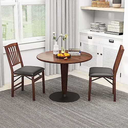 Giantex Folding Dining Chairs Set of 2, Foldable Wood Kitchen Chairs with Padded Seat, Solid Wood Frame, Max Load 400 Lbs, No Assembly Easy to Store Wooden Dining Chairs for Apartment, Small Space Giantex