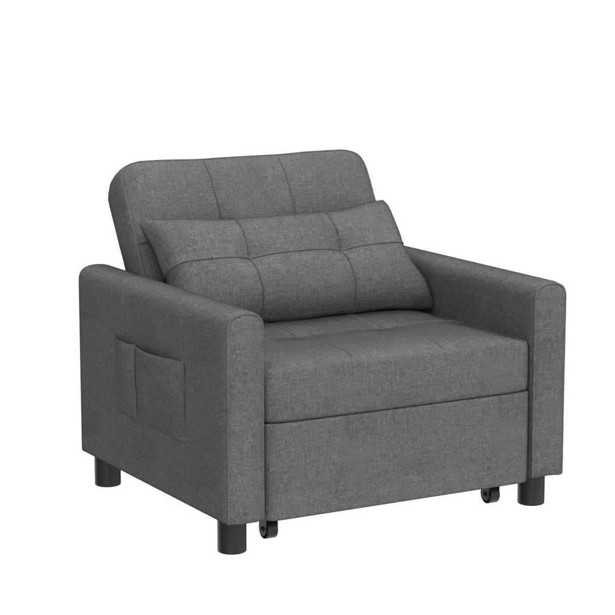 Noelse Convertible Futon Sofa Bed, 3-in-1 Multi-Functional Sleeper Chair Bed, Adjustable Backrest Recliner with Modern Linen Fabric for Living Room Bedroom Apartment Small Space, Dark Grey Noelse